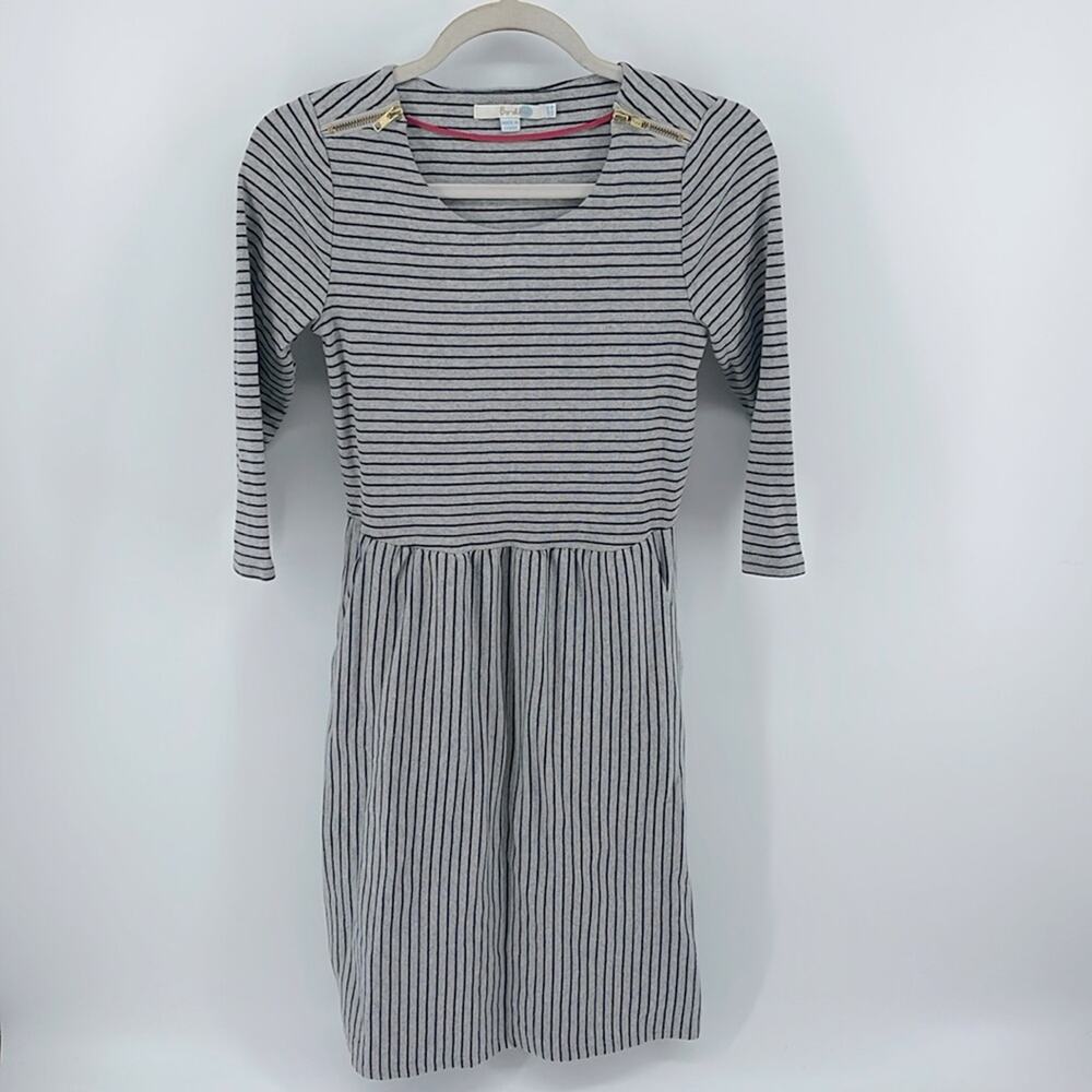 Boden striped 3/4 sleeve scoop neck fit & flare knit dress sz 4L